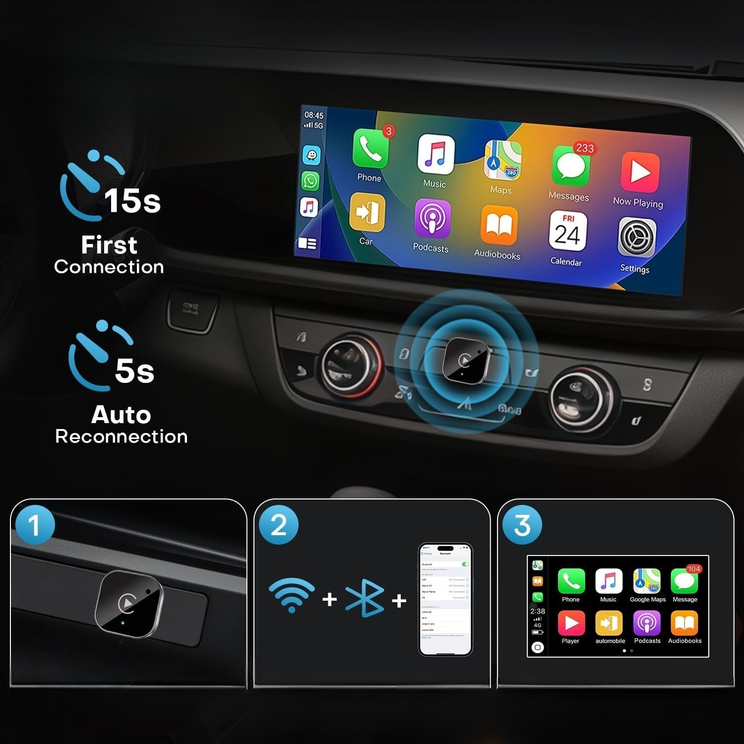 Adaptor Wireless Compact Carplay + Android Auto